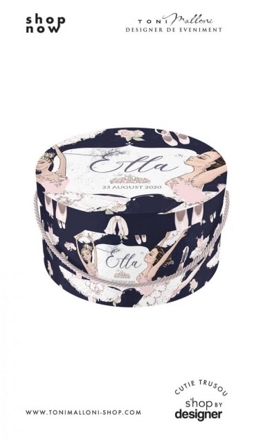 Cutie de trusou rotunda mucava personalziata cu mica balerina in nuante de roz alb si bleumarin 3